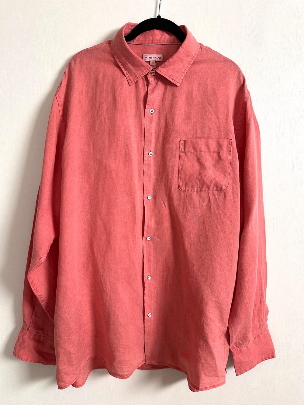 Peter Millar 100% Linen Shirt Men XL Coral Coastal Garment Dyed Long Sleeve
